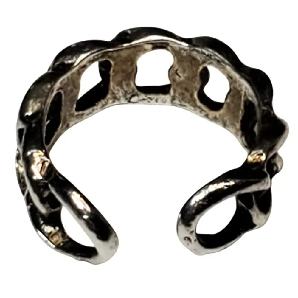 Silver Tone Link Chain Design Adjustable Ring Sz 4 Unsigned